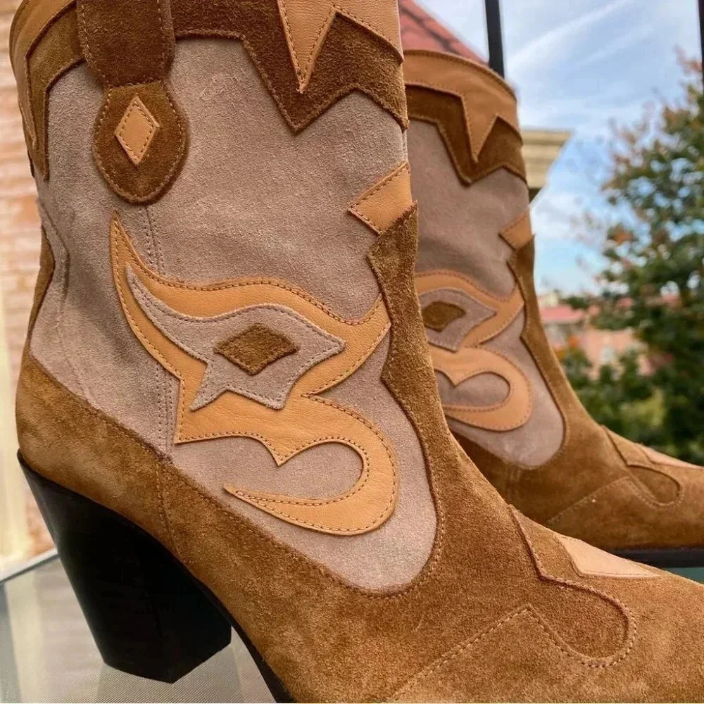 New Free People Toral Western Suede Boots Brown Womens 8 - Picture 5 of 13